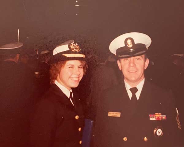 Capt. R. Van with her uncle after she was commissioned into the Navy. Photo courtesy of the author.