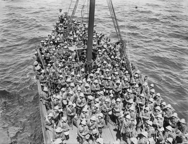 Lancashire Fusiliers on a boat at sea