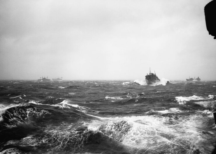 Ships transiting through rough seas