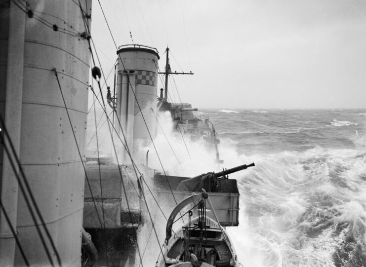 Destroyer transiting through choppy seas