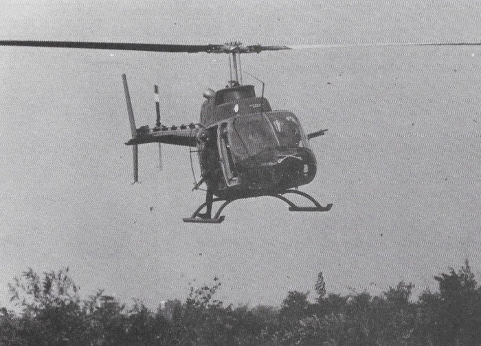 A helicopter returns from a scouting mission in Vietnam. The purpose of these missions was to get a layout of the land and map the area before small special operations teams were inserted.